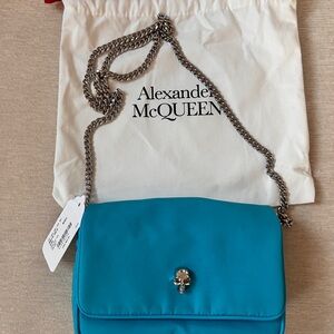 Alexander McQueen Blue Crossbody Bag with Silver Chain